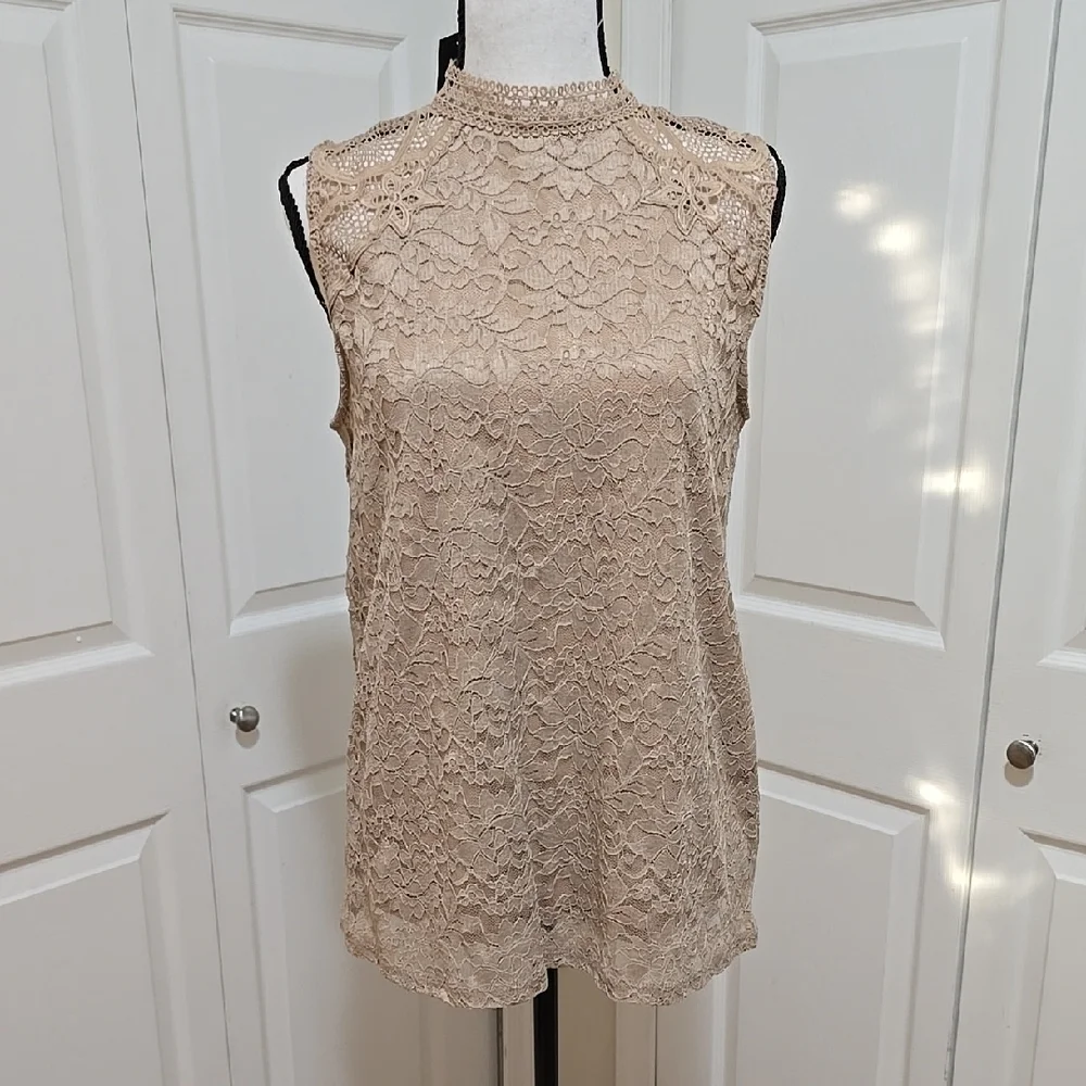 NWT Cable & Gauge Sleeveless Lace Blouse with Mandarin Collar Large - Picture 1 of 8